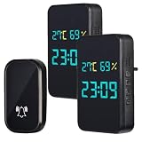 Campanello senza fili con display numero porta, monitor temperatura e umidità, display digitale con orologio, pulsante cinetico autoalimentato, portata 150 m, ricevitore campanello da porta plug-in (2