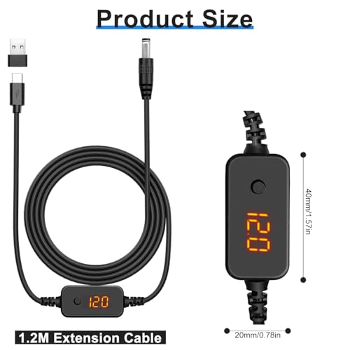 Hoembpn USB PD to DC Power Cable Charger Adapter 5V,9V,12V,15V,20V Adjustable Voltage Type C to DC 5.5 X 2.1mm Plug Universal Charging Power Supply Cord with 10 DC Conversion Heads(1.2m) - Image 6