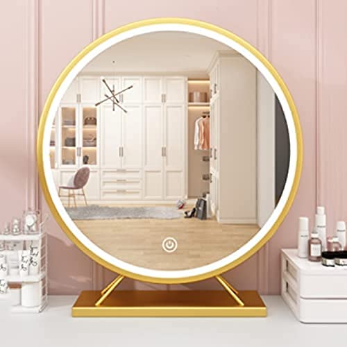 Espelho independente de mesa com luzes de LED, espelho de maquiagem grande redondo para quarto, mold