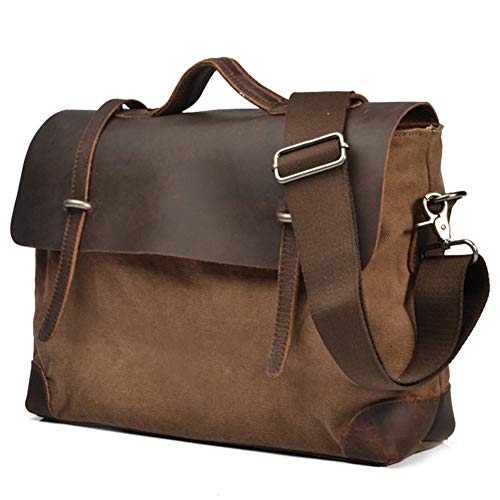 KEREITH Messenger bolso vintage Canvas para hombres y mujeres de cuero reales 15 "MacBook Pro/laptop de 14" maletín bolsa de hombro para Business Work School College el uso diario (cafe)