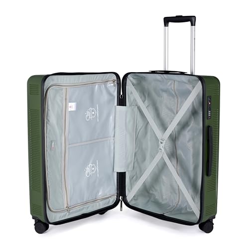 Image of SWISS MILITARY Pascal Lightweight PC Hard Large Check in Travel Luggage Trolley Bag with Anti-Theft Zippers & 3-Dial Lock, 360 Wheels, Wet Pocket & Aluminium Handle Suitcase Set of 3 -Olive