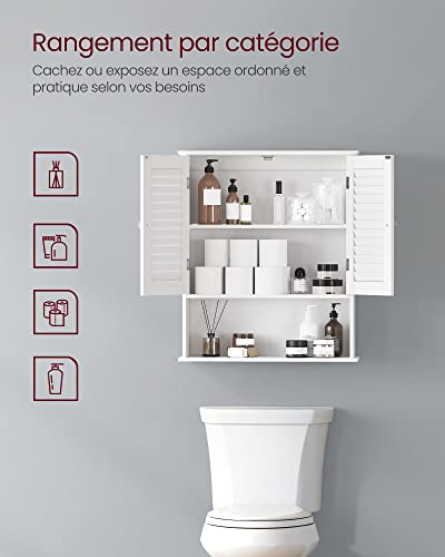 Meuble mural 60x20x70 blanc, étagère réglable VASAGLE