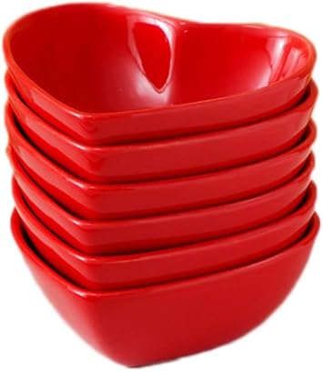 6 Pack Mini Ceramic Bowls, Heart-Shaped Dessert Bowls, Pudding Bowls, Baking Bowls