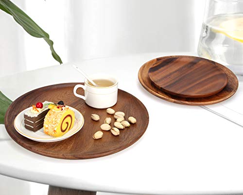 12 Inch Best Acacia Wooden Dinner Plates Set Of 2, Round Wood Serving Tray Wooden Plates For Eating Salad Fruit Food Dishe Platter Charcuterie Boards Charger Plate Cheese Serving Board #TOP1