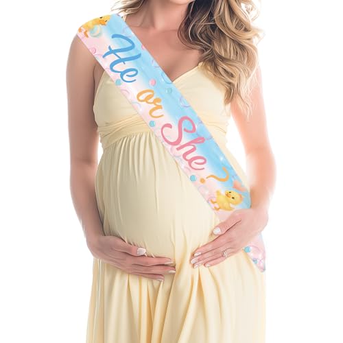 Duck Baby Shower Maternity Sash Duck Gender Reveal Decorations He or She Waddle It Be Gender Reveal Sash for Duck Themed Baby Shower Decors Party Supplies Pregnancy Photo Props