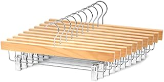 Hangerman 10Pcs Wooden Trouser Hangers 36cm Wood Pant Hangers with Adjustable Clips 360° Swivel Hook Space Saving Premium Edition Solid Wood Elegant for Trousers, Skirts, Jeans and Slacks,Natural