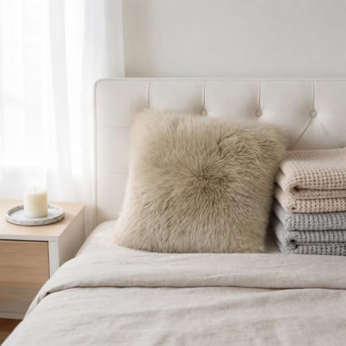 AGFNGE Genuine Sheepskin Pillow Cover