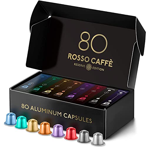 ROSSO CAFFÈ Reserve Coffee Pods for Nespresso Machines - 80 Espresso Capsules, Medium Dark Roast Variety - Exceptional Taste, Crema & Aroma - Made in Italy