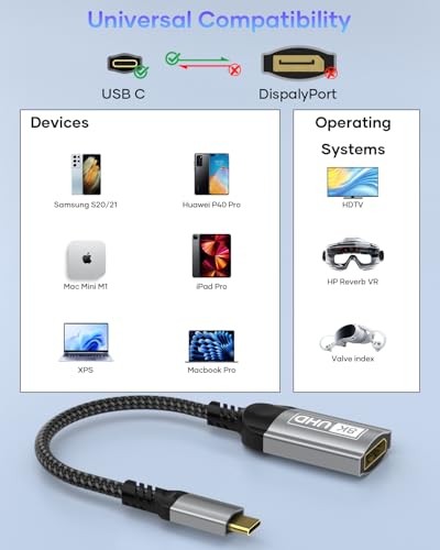 Nersligek USB C auf DisplayPort Adapter, 8K Typ-C Stecker auf DisplayPort 1.4 Buchse, 8K@60Hz, 4K@144Hz… – Ansicht 4