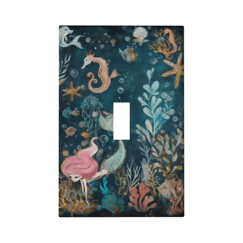 Decorative Art Light Switch Covers Ocean Wonders & Mermaid Single Toggle Outlet Decorative Switch plate Faceplate GFCI Light Switch Covers for Home Decor