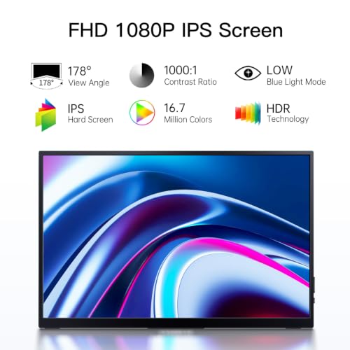 Image of CAPERAVE Portable Monitor 15.6'', 1080P FHD Ultra Slim Travel Monitor with Built-in Kickstand & Speaker & Protective Sleeve, USB C HDMI, Perfect for Laptop Mac Tablet Phone Xbox Switch PS5