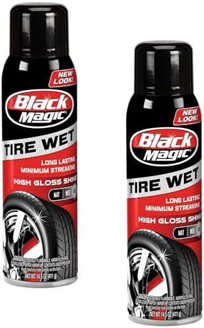 Black Magic 120270 Tire Wet Spray, Weather & Rinse-Resistant Formula that leaves Tires looking Wet, Black & Glossy in One Spray, 14.5 Fl. Oz. (Pack of 2)