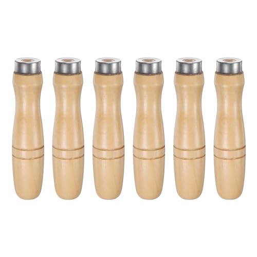 Image of sourcing map 6pcs Wooden File Handle 4.72 Inch 8.5mm Round Hole Ergonomic Handles with Metal Collar for 12" Metal Files
