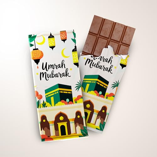 Umrah Mubarak Chocolate Bar 90g – Halal Milk Chocolate Gift – Islamic Sweet Treat for Welcome Home Umrah, Favour for Pilgrims, Muslim Celebration Gift