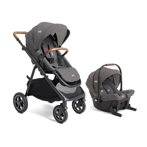 Image of Joie Hazel Height Adjustable Stroller – Travel-Friendly Stroller with Height Adjustable Seat, Multi-Position Recline + Joie Mint Latch Base-Free Infant Car Seat – Travel System (Thunder)