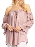 Anna-Kaci Womens Semi Sheer Boho Peasant Long Sleeve Off The Shoulder Top