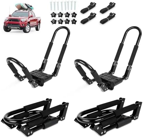 Folding Kayak Roof Rack 2 Pairs, 4pcs J-Bar Car Roof Racks for Ka...