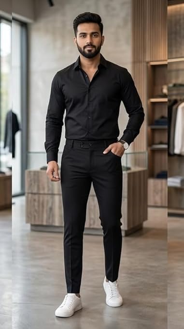 Image of Men Slim Fit Formal Trousers | Stylish Ankle Length Stretchable Office Pants | Men's Comfortable Slim Fit Trousers Combo Pack of 3
