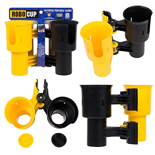 ROBOCUP, (Yellow & Black), Best Cup Holder for Drinks, Fishing Rod/Pole, Boat, Beach Chair, Golf Cart, Wheelchair, Walker, Drum Sticks, Microphone Stand