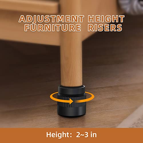 Irenporu 4Pcs Adjustable Bed Risers, 2"-3" Furniture Riser,Anti Slip Plastic Bed Lifts Risers Couch Risers,For Bed Table Chair And Sofa Furniture Lifts(Black) #TOP2
