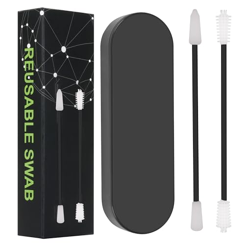 Welsberg 2 bastoncini di cotone riutilizzabili in silicone su entrambi i lati, ecologici Cotton Buds per la pulizia delle orecchie, bastoncini cosmetici con scatola di immagazzinaggio