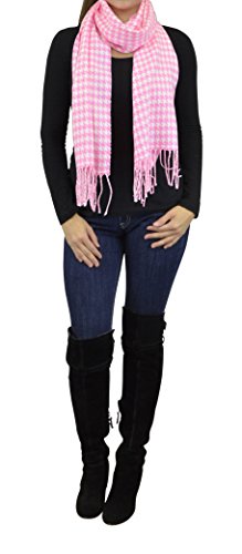 Belle Donne - Women Pashmina Scarf Houndstooth Scarf Shawl Wrap 72x12 - Fuchsia