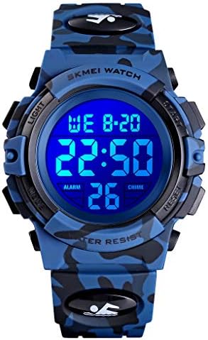 Boys Watch Digital Sports 50M Waterproof Watches Children Analog Quartz Wristwatch with Alarm - Dark Blue Camouflage