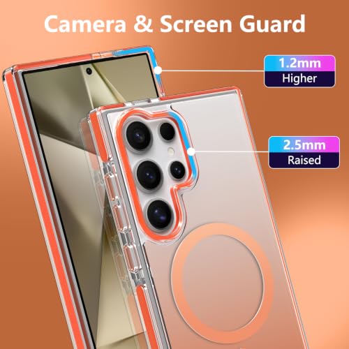 Image of Magnetic Case for Samsung Galaxy S24 Ultra [Compatible with Magsafe] [Anti-Yellowing] [1 Screen Protector] Slim Clear Iridescent Case for Galaxy S24 Ultra 6.8 inch, Orange