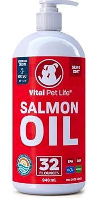 Salmon Oil for Dogs & Cats - Healthy Skin & Coat, Fish Oil, Omega 3 EPA DHA, Liquid Food Supplement for Pets, All Natural, Supports Joint & Bone Health, Natural Allergy & Inflammation Defense, 32 oz