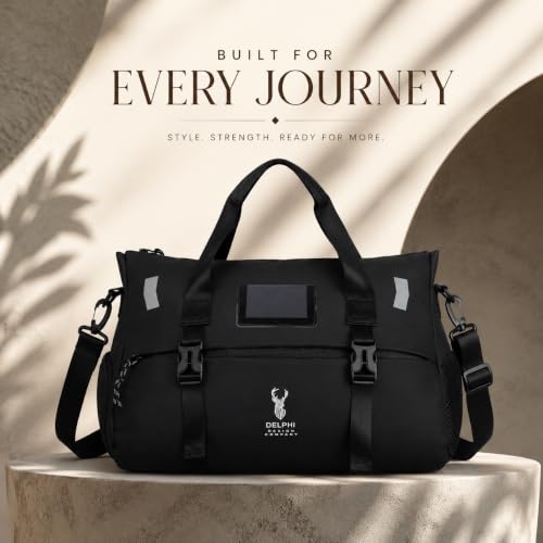 Image of Delphi Design Waterproof Gym & Travel Duffel Bag for Men & Women | Multi-Compartment Weekender Bag with Shoe Compartment, Dry-Wet Separation & Yoga Mat Holder | Black