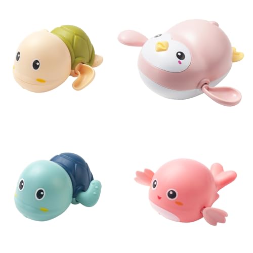 Image of Baby Bath Toys for Toddlers 1-3, 4 Pack Floating Wind-up Swimming Toys for 1-5 Year Old Kids Boy Girls, Bathroom Shower Water Toys Pool Bathtub Toys for Newborn Infant Ages 6 Months Play Turtle Gifts