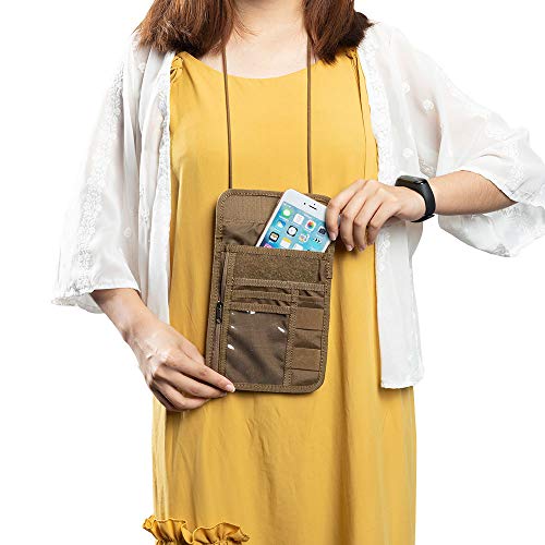Image of EXCELLENT ELITE SPANKER Passport Holder Neck Pouch RFID Blocking Travel Neck Wallet ID Card Organizer Pouch with Neck Lanyard(Coyote Brown)