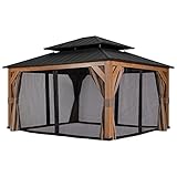 Joyside Solid Wood Gazebo for Patios 13' x 15' Outdoor Cedar Gazebo with Double Roof Steel Hardtop