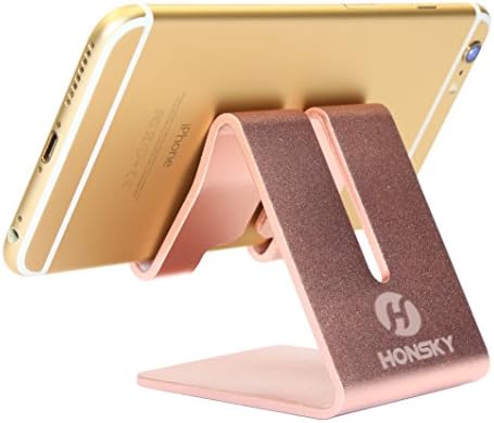 Honsky Solid Portable Universal Aluminum Desktop Desk Stand Hands Free Mobile Smart Cell Phone Holder Tablet Display Stand, Rose Gold