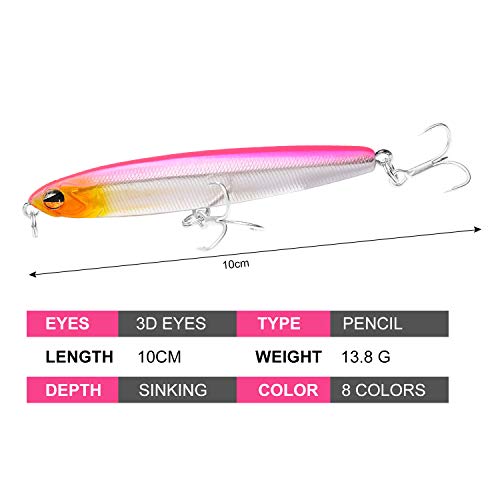 Fishing Lures Fishing Pencil Lure Slow Sinking Hard Bait Pencil Popper Lifelike Bass Fishing Lure For Saltwater And Freshwater,8Pcs #TOP1