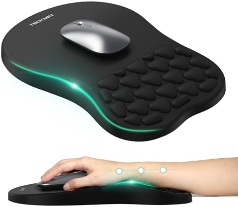 TECKNET Ergonomisches Mauspad, Memory-Schaum Mousepad mit Handauflage | 8° Ergonomische Neigung, Massageball, Wasserabweisend, Lycra-Oberfläche, Präzise Maussteuerung, Rutschfeste