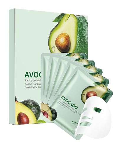 Sheet Facial Mask Set, 5 Packs Avocado Hydrating Moisturizing Skin Care Face Mask, Fade Fine Lines and Soften Dry Skin, Korean Beauty Skin Facial, Mother's Day Skincare Product Kit for Women Mom
