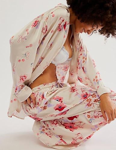Image of Arssm Satin Pajama Set for Women Silk Pajamas Set 2 Piece Floral Pj Set Long Sleeve Button Down Pjs Sleepwear