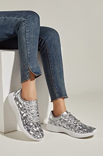 Image of BELOS Women's Glitter Shoes Sparkly Lightweight Metallic Sequins Tennis Shoes Casual Retro Braided Walking Shoes