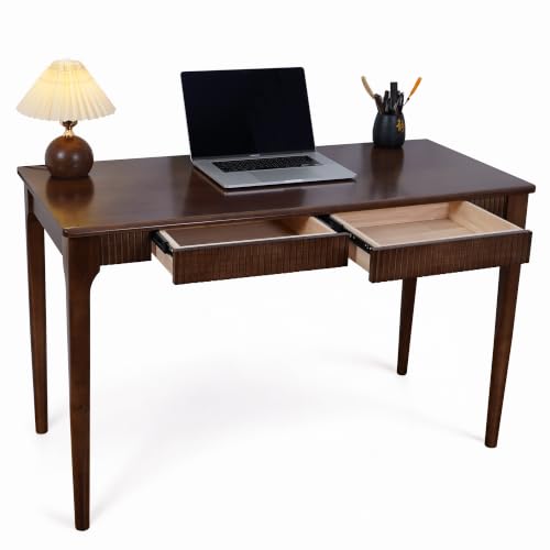 SARUDIIR Solid Wood Desk with Drawers, 47inch Walnut Computer Desk