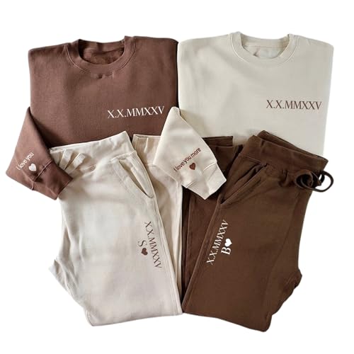 Noni Personalized Embroidered Sweatpant And Hoodie For Couple Wedding Valentine Birthday Christmas