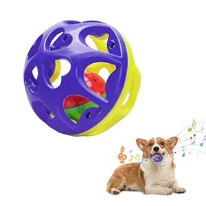 Dog Toy Ball, Squeaky Linlin Sound Rubber Dog Toy Durable Wag Chewing Ball for Dogs & Cats Training Playing Indoor Outdoor Safe for Pets 【Purple & Yellow, L】