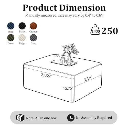 27.56'' Plush Fluffy Corduroy Poofy Ottoman in a Box for Boneless Sofa Couch, Modern Compressed Foot Rest, Small Comfy Rectangle Boneless Pouf Footstool Ottoman for Living Room, Bedroom, Grey by GORGENIUS - Used condition - Image 2