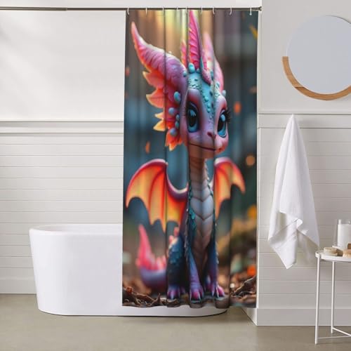 Rideau de douche dragon bleu rose 152x183cm lavable - 7