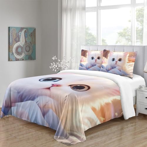 Housse de couette chat mignon pour chambre ado lit double avec fermeture éclair