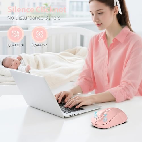 Image of Wireless Mouse, 2026 New Model, Silent Click Ergonomic Design, Portable, 4 Buttons, Adjustable DPI (800 /1200 /1600), for Laptop /PC /Office (Pink)