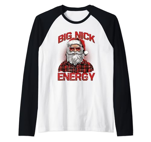 Divertida Navidad Santa Claus Big Nick Energy Naughty 2023 Camiseta Manga Raglan