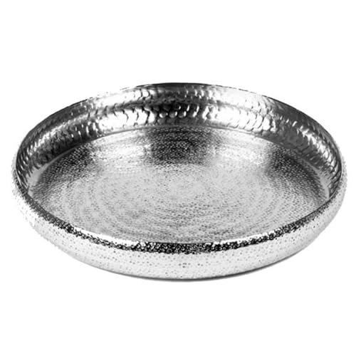 Lambert - Faro - Tablett, Dekotablett, Serviertablett - Aluminium vernickelt - Ø: 43 cm - mit ziselierter Oberfläche