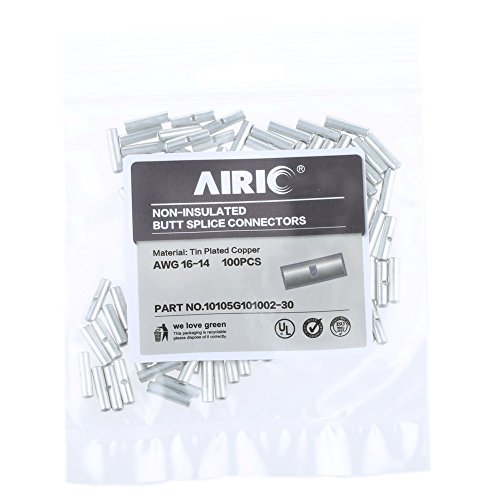 Airic Non Insulated Butt Connectors 100Pcs 16-14 Gauge Electrical Wire Seamless Uninsulated Butt Connectors Crimp Ferrule Terminals #TOP5