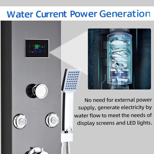 Image of LED 5-in-1 Shower Panel Tower System,Brushed Black